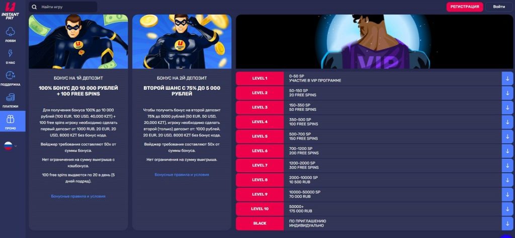 InstantPay бонусы и статусы